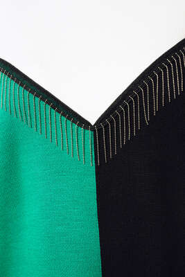 Önü V Zincir Detaylı Triklo Tunik Yeşil - Thumbnail