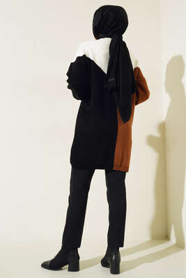 Önü V Zincir Detaylı Triklo Tunik Taba - Thumbnail