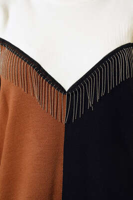 Önü V Zincir Detaylı Triklo Tunik Taba - Thumbnail