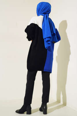 Önü V Zincir Detaylı Triklo Tunik Saks - Thumbnail