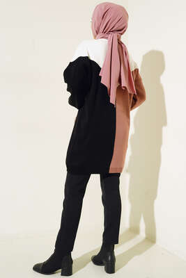 Önü V Zincir Detaylı Triklo Tunik Gül Kurusu - Thumbnail