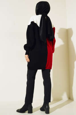 Önü V Zincir Detaylı Triklo Tunik Bordo - Thumbnail