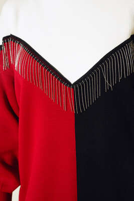 Önü V Zincir Detaylı Triklo Tunik Bordo - Thumbnail