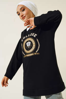College Baskılı Tunik Siyah - Thumbnail