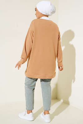 College Baskılı Tunik Latte - Thumbnail