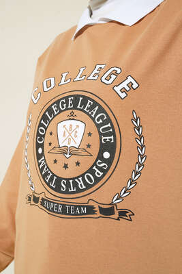 College Baskılı Tunik Latte - Thumbnail