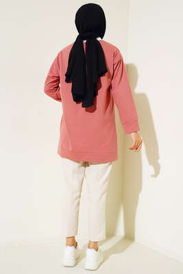 College Baskılı Tunik Gül Kurusu - Thumbnail