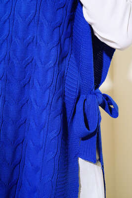 Yandan Kuşak Bağlamalı Süveter Saks - Thumbnail