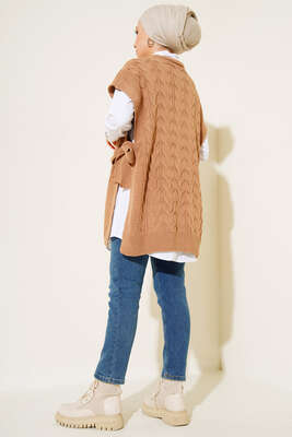 Yandan Kuşak Bağlamalı Süveter Latte - Thumbnail