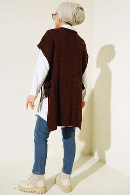 Yandan Kuşak Bağlamalı Süveter Kahve - Thumbnail