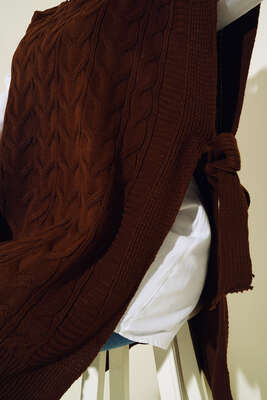 Yandan Kuşak Bağlamalı Süveter Kahve - Thumbnail