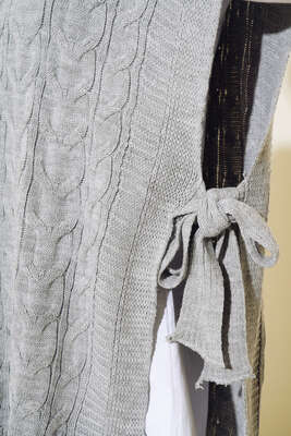 Yandan Kuşak Bağlamalı Süveter Gri - Thumbnail