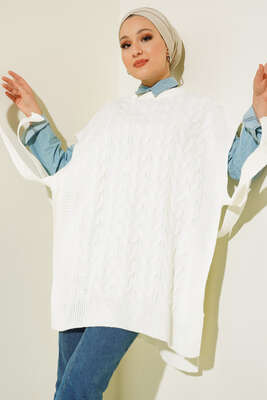 Yandan Kuşak Bağlamalı Süveter Ekru - Thumbnail