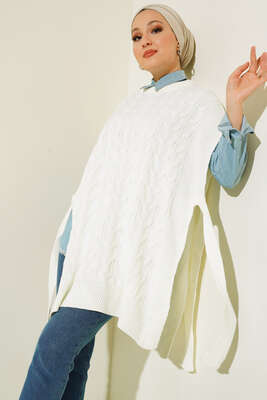 Yandan Kuşak Bağlamalı Süveter Ekru - Thumbnail