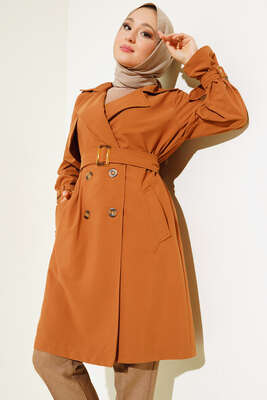 İki Düğmeli Trençkot Taba - Thumbnail