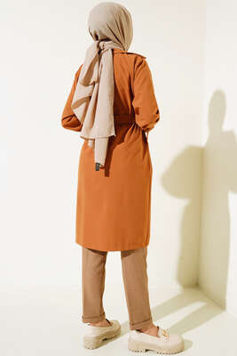 İki Düğmeli Trençkot Taba - Thumbnail