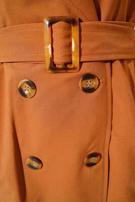 İki Düğmeli Trençkot Taba - Thumbnail