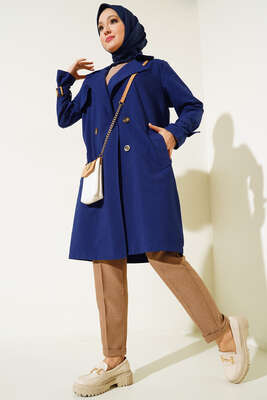 İki Düğmeli Trençkot Lacivert - Thumbnail