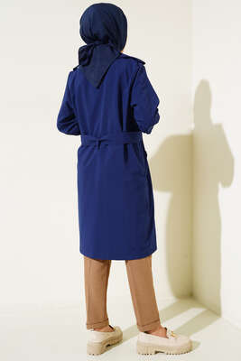 İki Düğmeli Trençkot Lacivert - Thumbnail