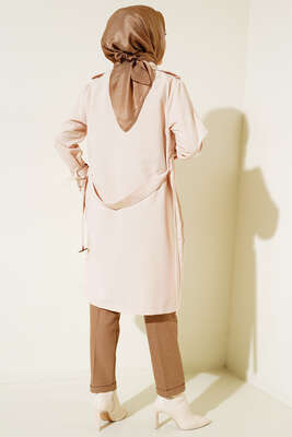 İki Düğmeli Trençkot Bej - Thumbnail