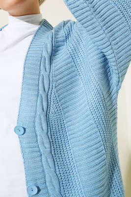 Önden Düğmeli Örgü Hırka Bebe Mavi - Thumbnail