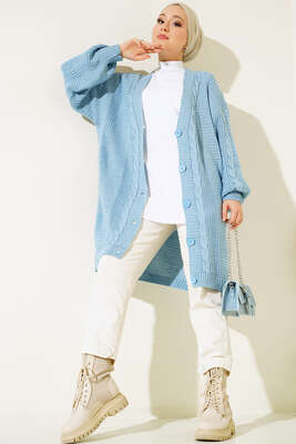 Önden Düğmeli Örgü Hırka Bebe Mavi - Thumbnail