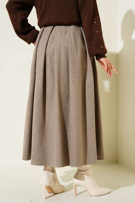 Yandan Fermuarlı Kaşe Etek Vizon - Thumbnail