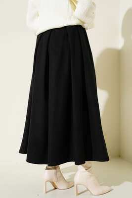 Yandan Fermuarlı Kaşe Etek Siyah - Thumbnail