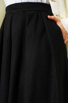 Yandan Fermuarlı Kaşe Etek Siyah - Thumbnail