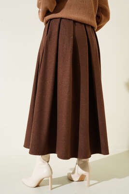 Yandan Fermuarlı Kaşe Etek Kahve - Thumbnail