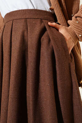 Yandan Fermuarlı Kaşe Etek Kahve - Thumbnail