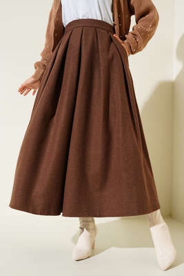 Yandan Fermuarlı Kaşe Etek Kahve - Thumbnail