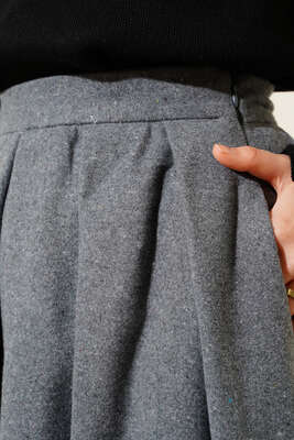 Yandan Fermuarlı Kaşe Etek Füme - Thumbnail