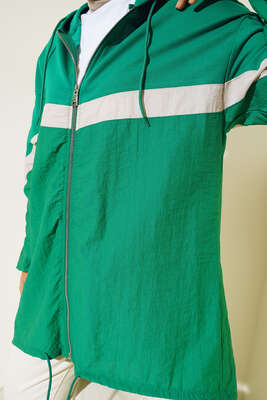 Kapüşonlu Garnili Hırka Yeşil - Thumbnail