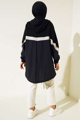 Kapüşonlu Garnili Hırka Siyah - Thumbnail