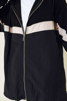 Kapüşonlu Garnili Hırka Siyah - Thumbnail