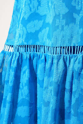 Dantel İşleme Detaylı Elbise İndigo - Thumbnail