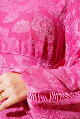 Dantel İşleme Detaylı Elbise Fuşya - Thumbnail