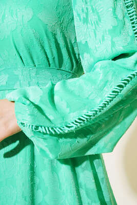 Dantel İşleme Detaylı Elbise Yeşil - Thumbnail