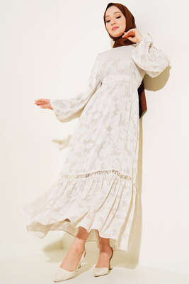 Dantel İşleme Detaylı Elbise Taş - Thumbnail