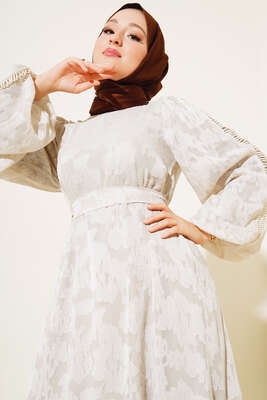 Dantel İşleme Detaylı Elbise Taş - Thumbnail