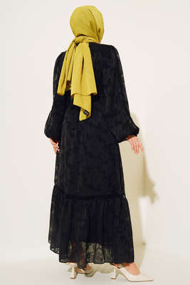 Dantel İşleme Detaylı Elbise Siyah - Thumbnail