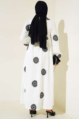 Çiçek Nakış İşlemeli Elbise Siyah - Thumbnail