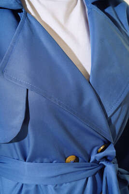 Sekiz Düğmeli Kuşaklı Trençkot İndigo - Thumbnail