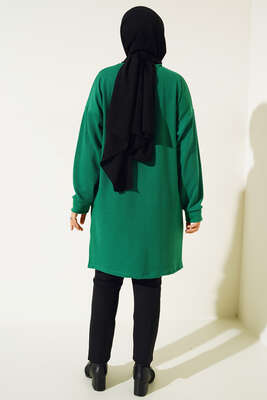 Parlak Taşlı İnce Fitilli Tunik Yeşil - Thumbnail