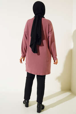 Parlak Taşlı İnce Fitilli Tunik Gül Kurusu - Thumbnail