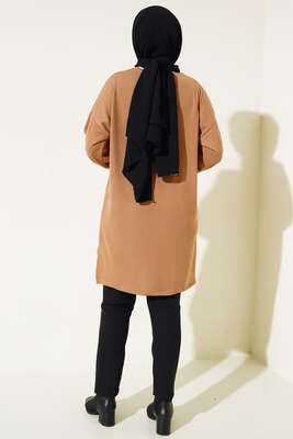 Parlak Taşlı İnce Fitilli Tunik Camel - Thumbnail