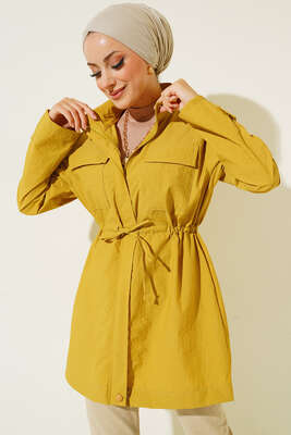 Göğüs Cepli Dik Yaka Yağmurluk Yağ Yeşil - Thumbnail