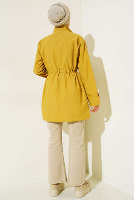 Göğüs Cepli Dik Yaka Yağmurluk Yağ Yeşil - Thumbnail