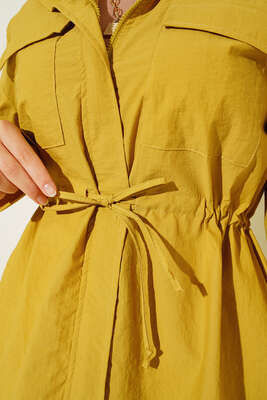 Göğüs Cepli Dik Yaka Yağmurluk Yağ Yeşil - Thumbnail